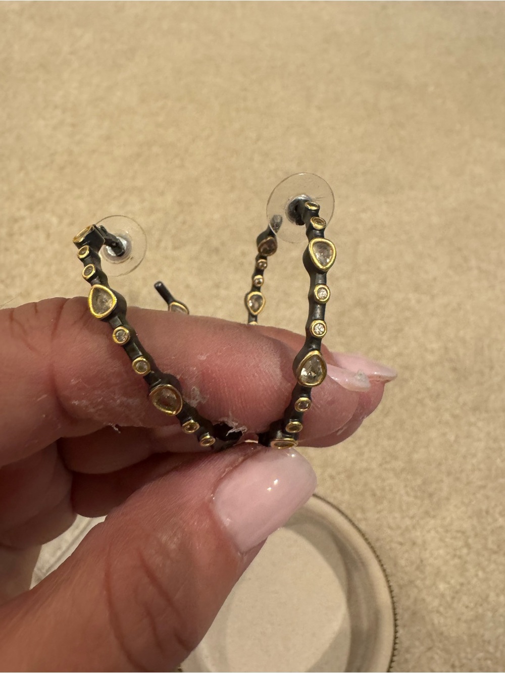 Frieda Rothman Gold and Black Hoop Earrings with Crystal Accents